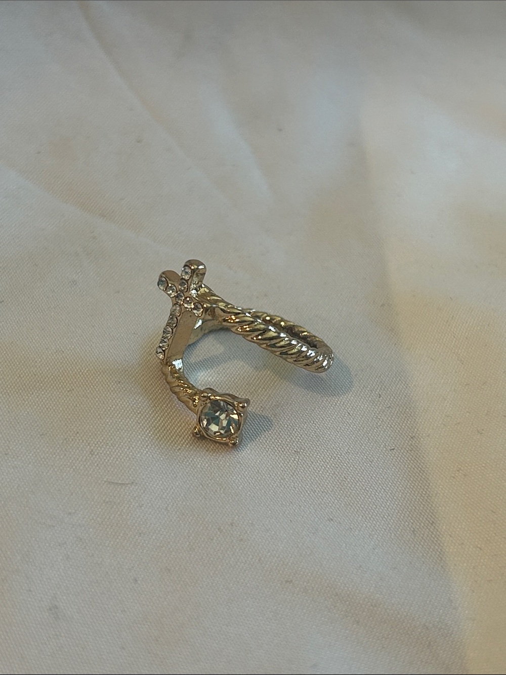 Gold-Tone Crystal Cross & Solitaire Ring - Women Jewelry - Picture 2 of 5